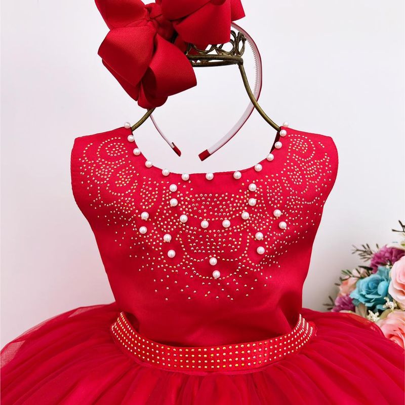 Vestido Infantil Vermelho Formatura Daminha Natal Princesa