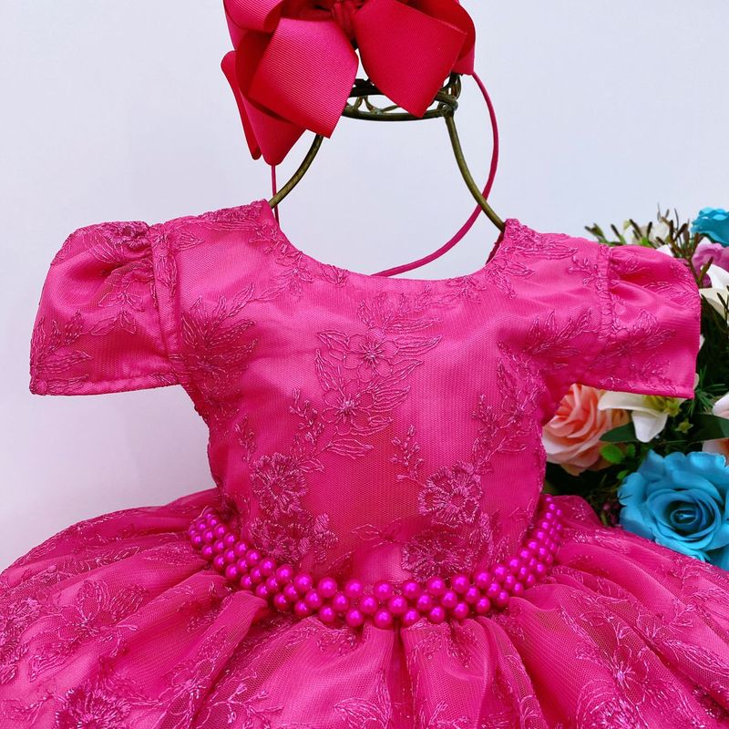 Vestido Infantil Barbie Rosa Pink Brilho Aniversário Temático