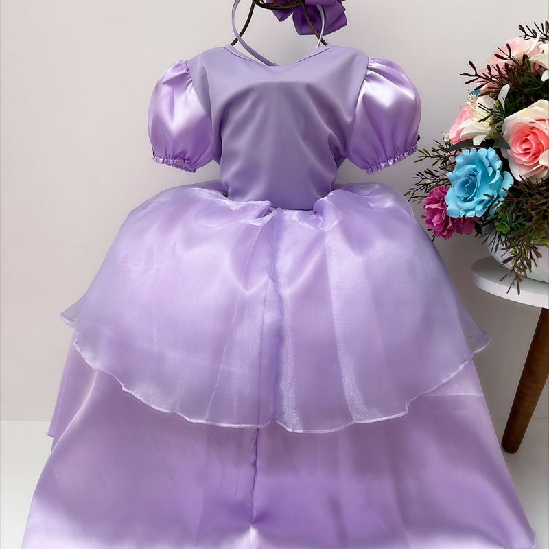 vestido festa Princesa sofia Ariel lilás Roupa Infantil menina Luxo