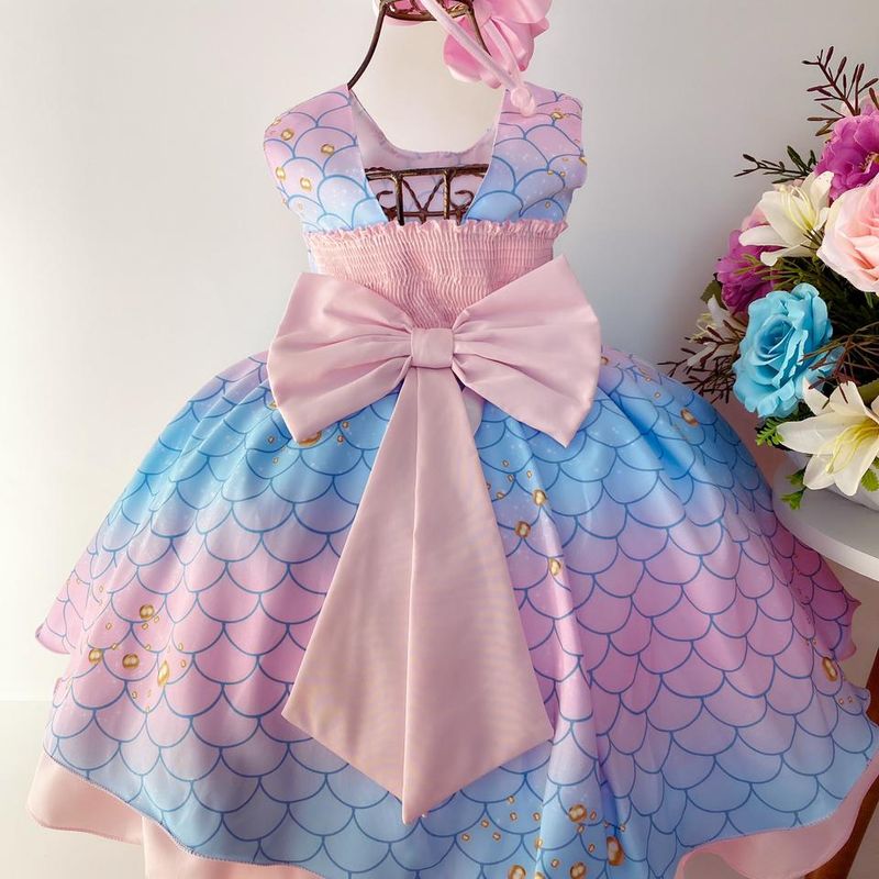 Vestido Roupa Festa Fantasia Infantil Tematico Sereia Ariel