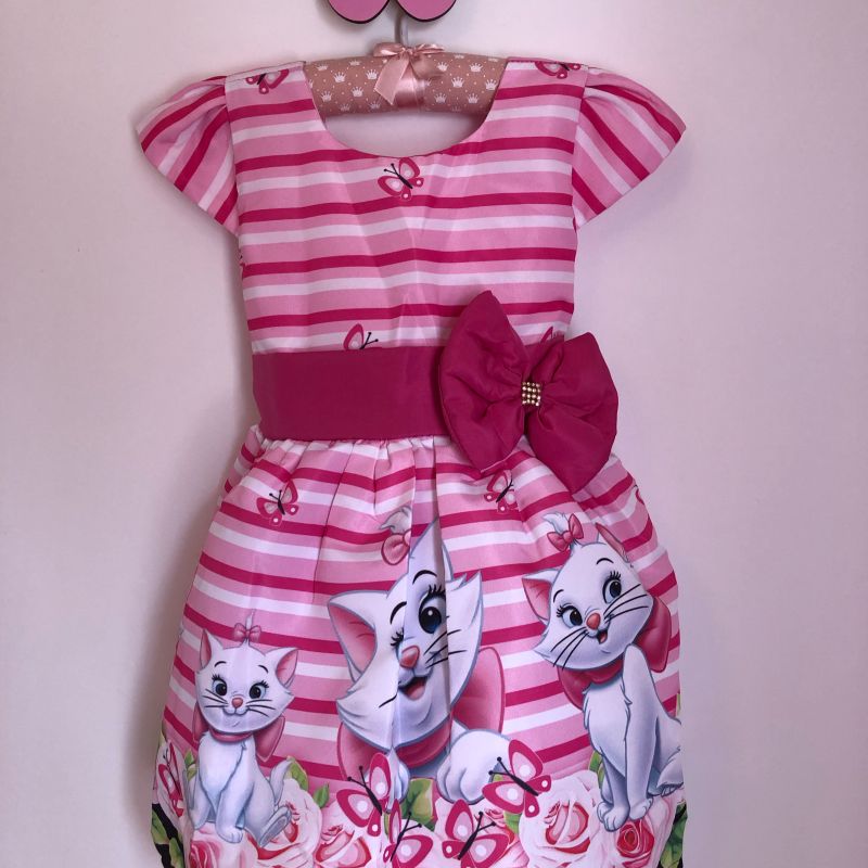 Vestido infantil tema Gata Marie rosa