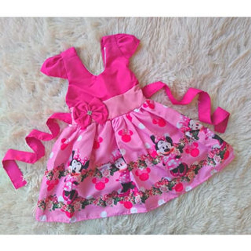 Vestido Infantil Princesa Tematico Minnie Rosa - Roupa Infantil