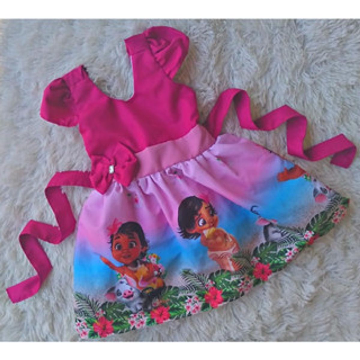 Vestido Temático Infantil Moana Baby Rosa De Luxo 1 A 4 Anos