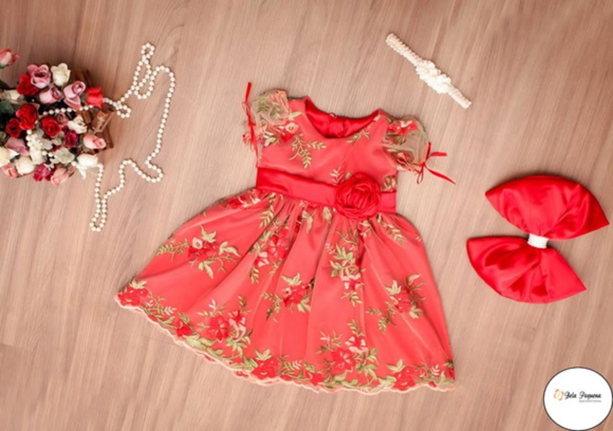 vestido tule bordado infantil