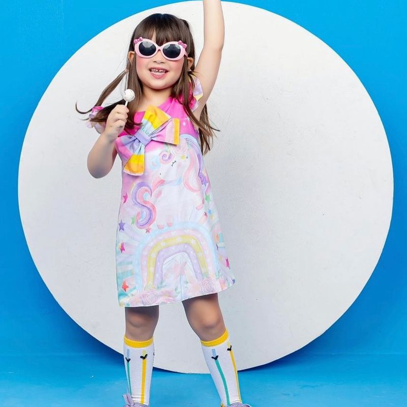 Vestido Infantil Unicórnio Arco Íris Roupa Infantil para Menina
