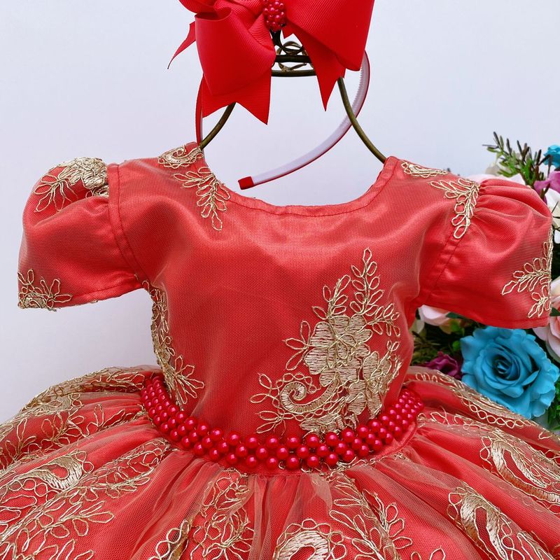 Vestido Infantil Princesa Vermelho Brilho Festa Natal Luxo 1 ao 4