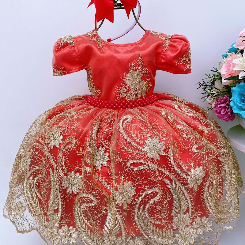 Vestido Infantil de Festa Vermelho Princesa Natal