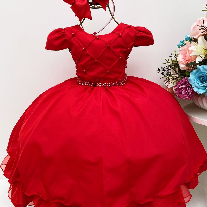 Vestido Infantil Luxo Floral Vermelho Festa Florista - Rosa Charmosa Atacado