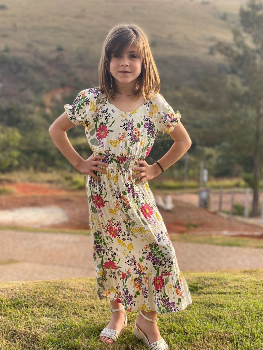 Vestido longo 2024 floral infantil