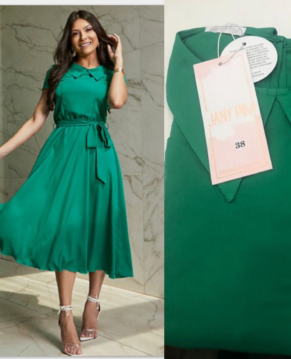 vestido midi verde bandeira