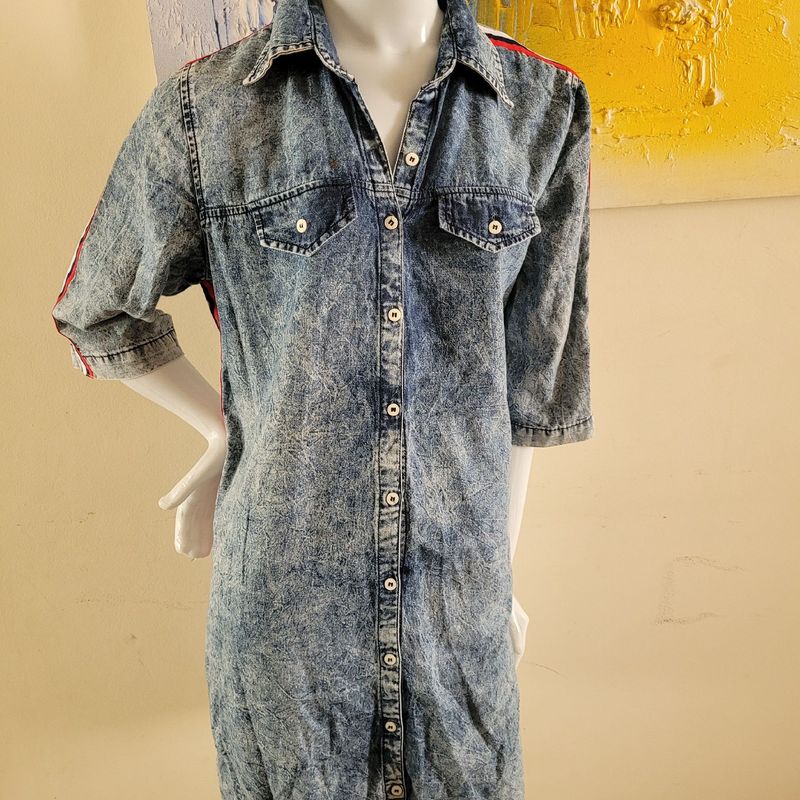 Vestido jeans com listras hot sale laterais