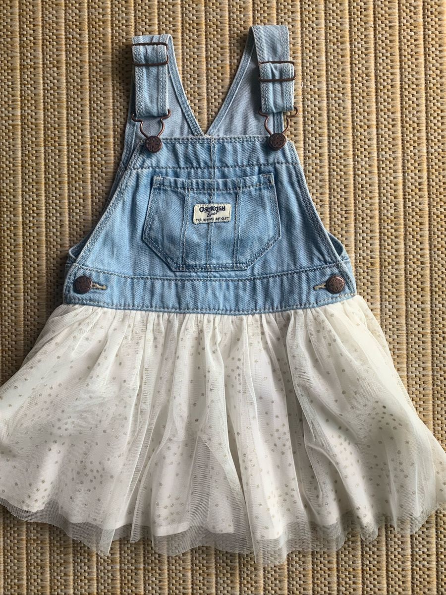vestido jeans com tule infantil