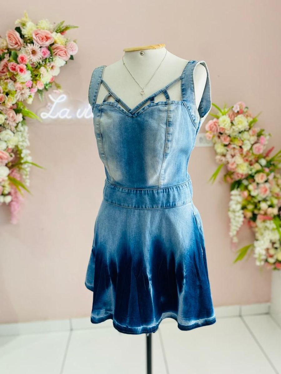 Vestido jeans 2024 rodado curto