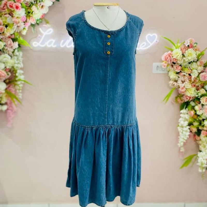 Vestido jeans discount com babado embaixo