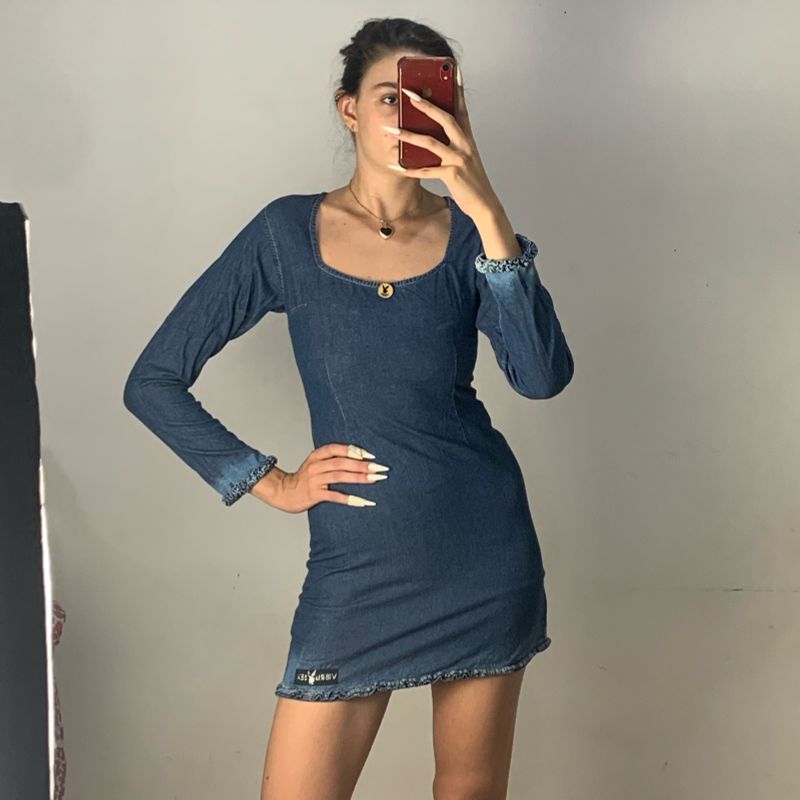 Vestido jeans hot sale curto justo