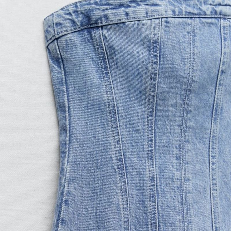 Vestido Jeans Zara Denim Bandeau | Vestido Feminino Zara Nunca Usado  84128451 | enjoei