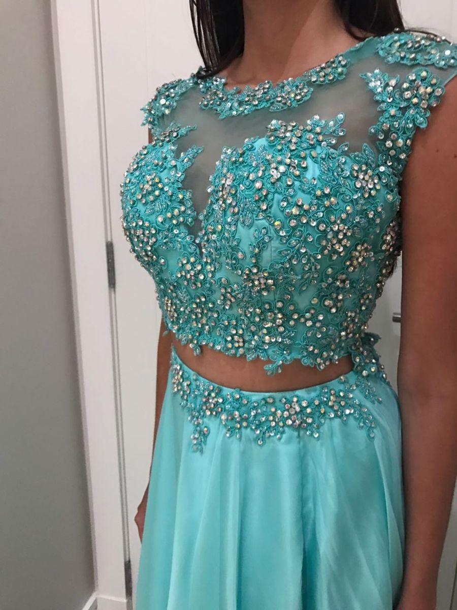 vestido debutante verde agua