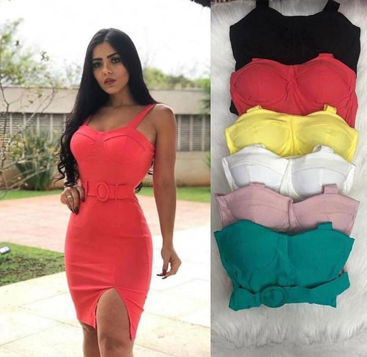 vestido justo com fenda na frente