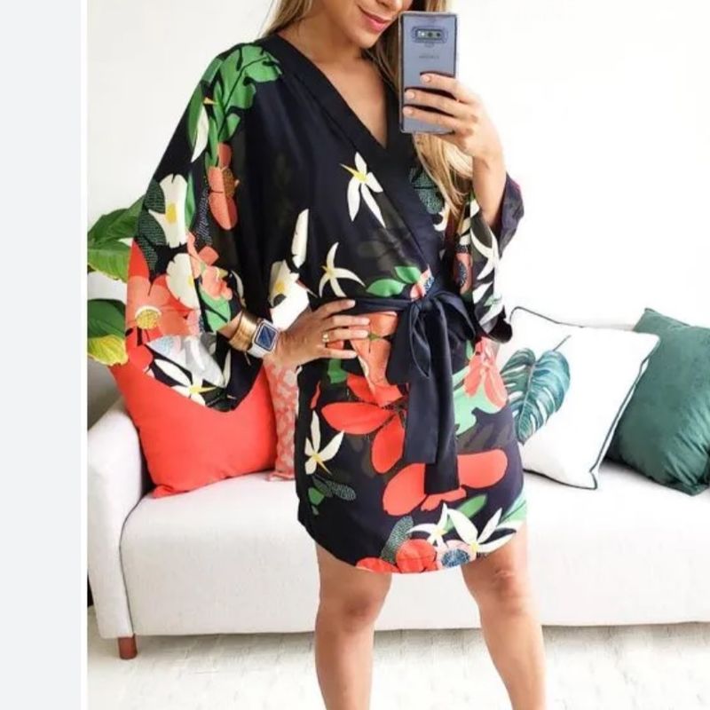 Vestido kimono cor sales de flor