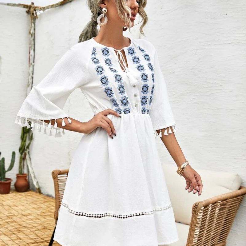 Laço Contraste Bordado de ilhó Simples Boho Blusa, SHEIN Brasil