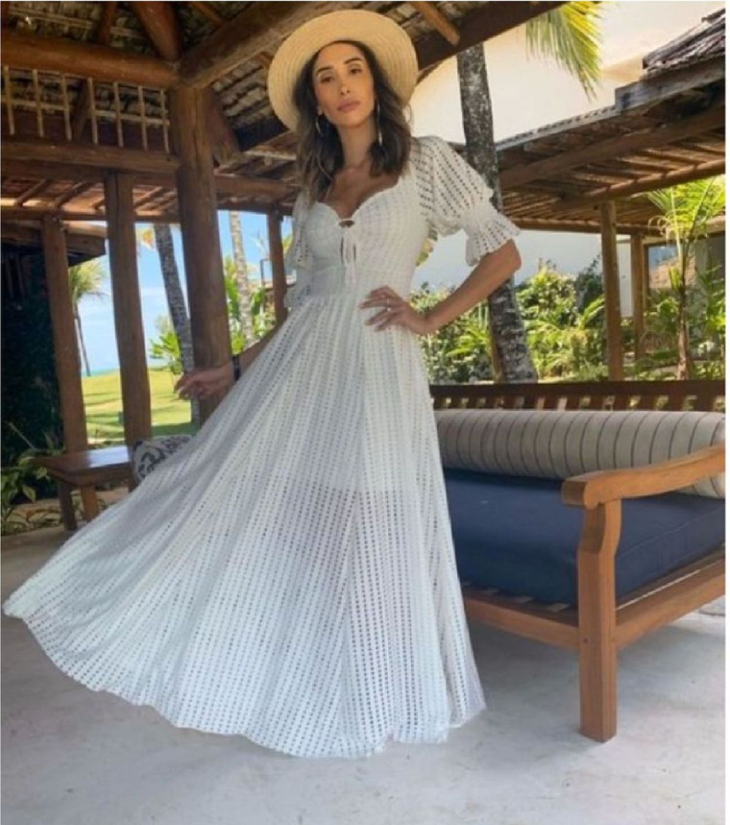 vestido longo de laise branco