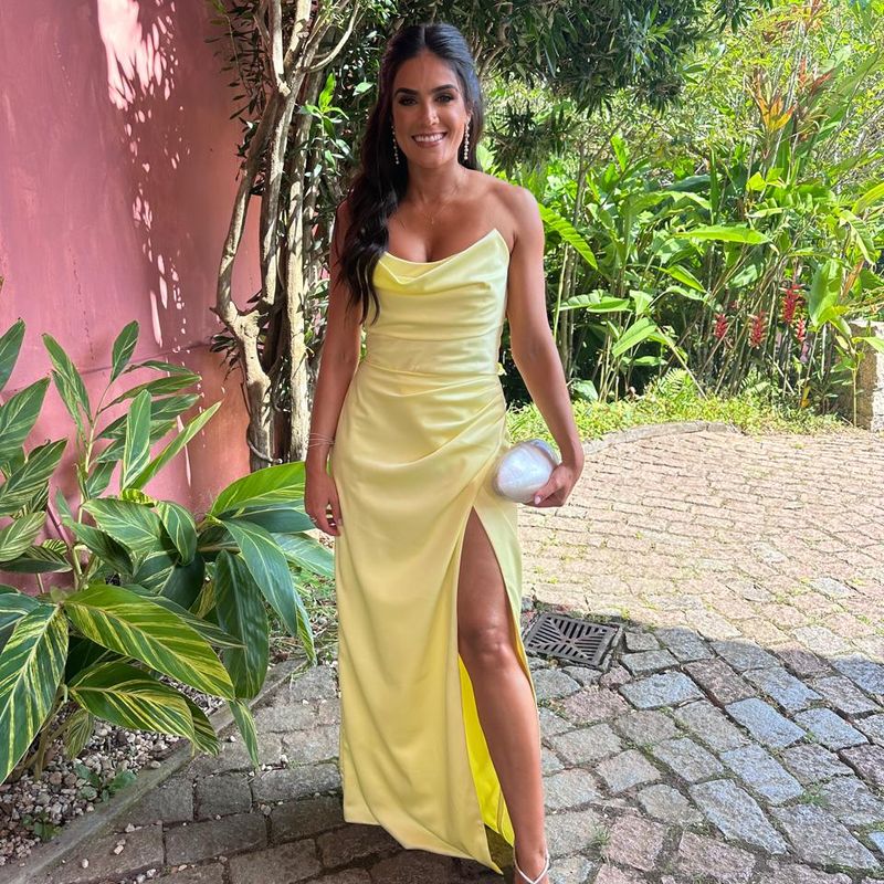 Vestido Longo Amarelo, Tomara Que Caia, com Fenda Vestido de Festa  Feminino Usado 106461070 enjoei