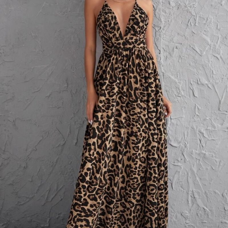 Vestido Longo Animal Print Vestido de Festa Feminino Nunca Usado