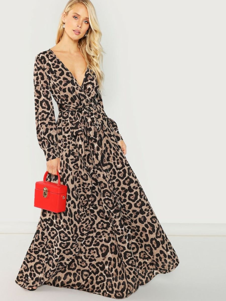 vestido animal print longo