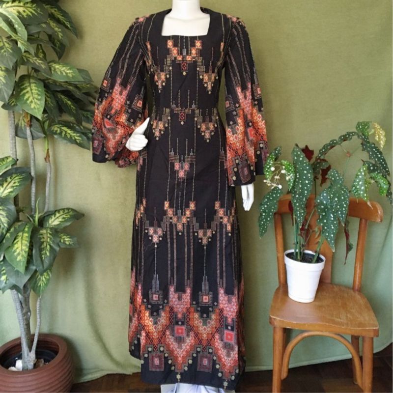 Vestido Longo Anos 70 Manga Boca de Sino Vestido Feminino