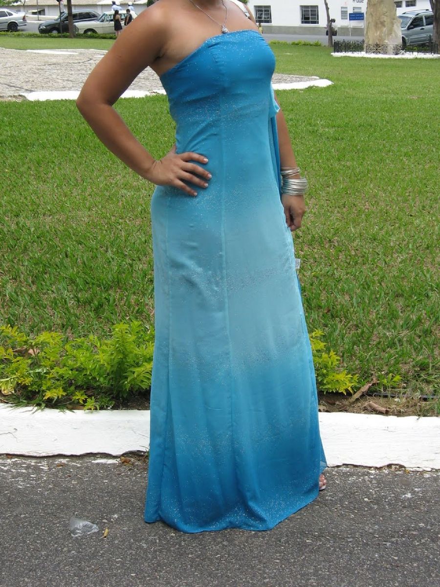 vestido longo degrade azul