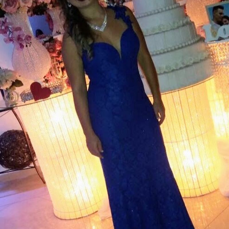 Vestido Longo Azul Royal com Fenda Vestido Feminino Bellas