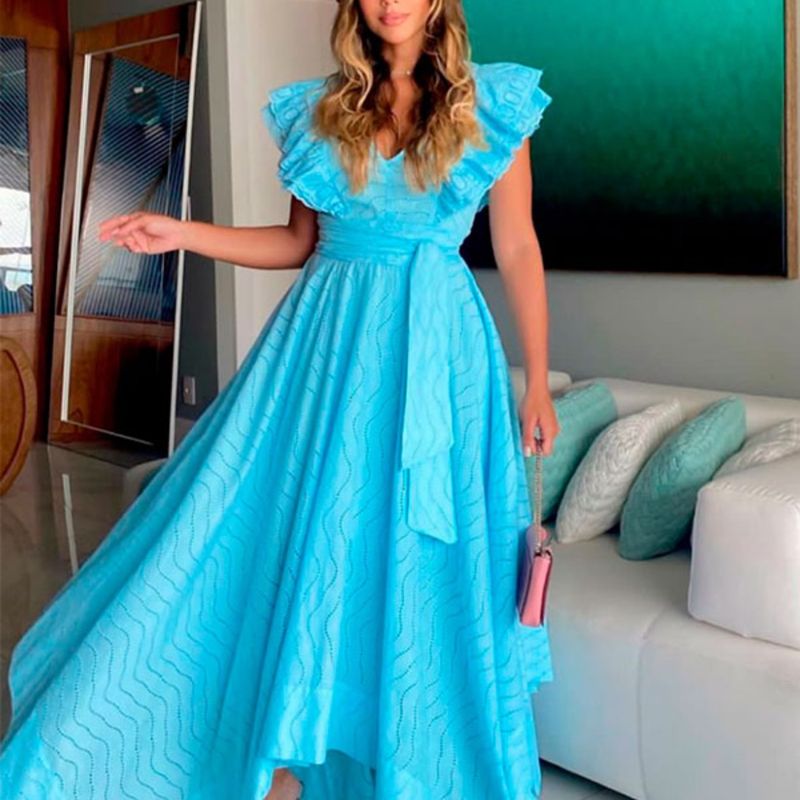 Vestido festa longo azul hot sale tiffany