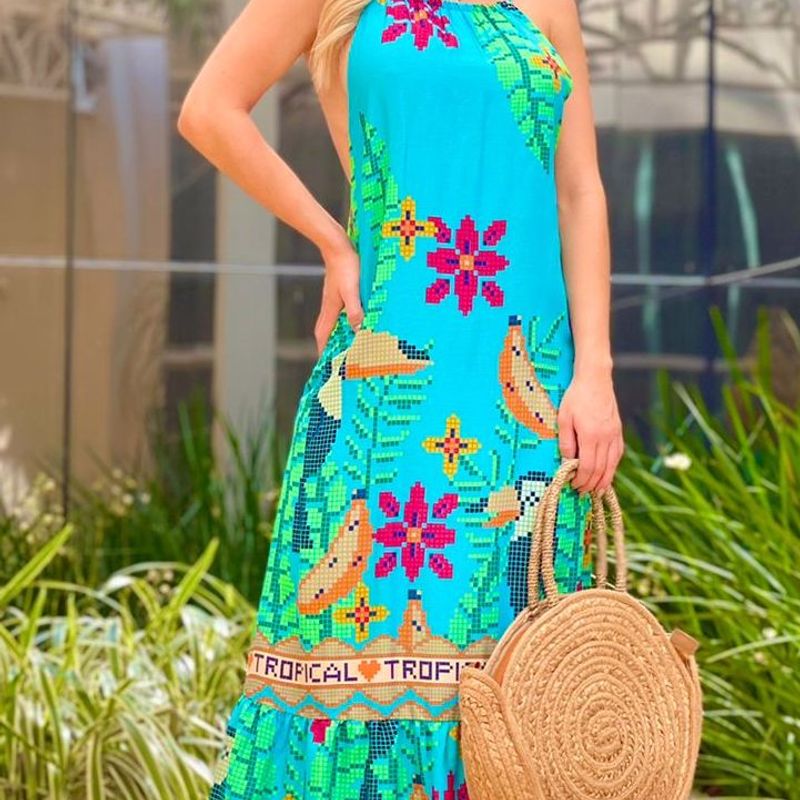 Vestido longo tucanos store tropicais