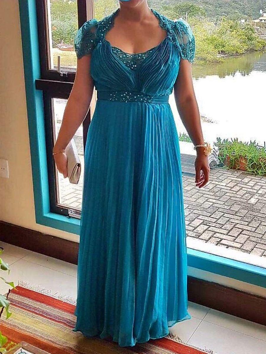 vestido de festa longo azul turquesa