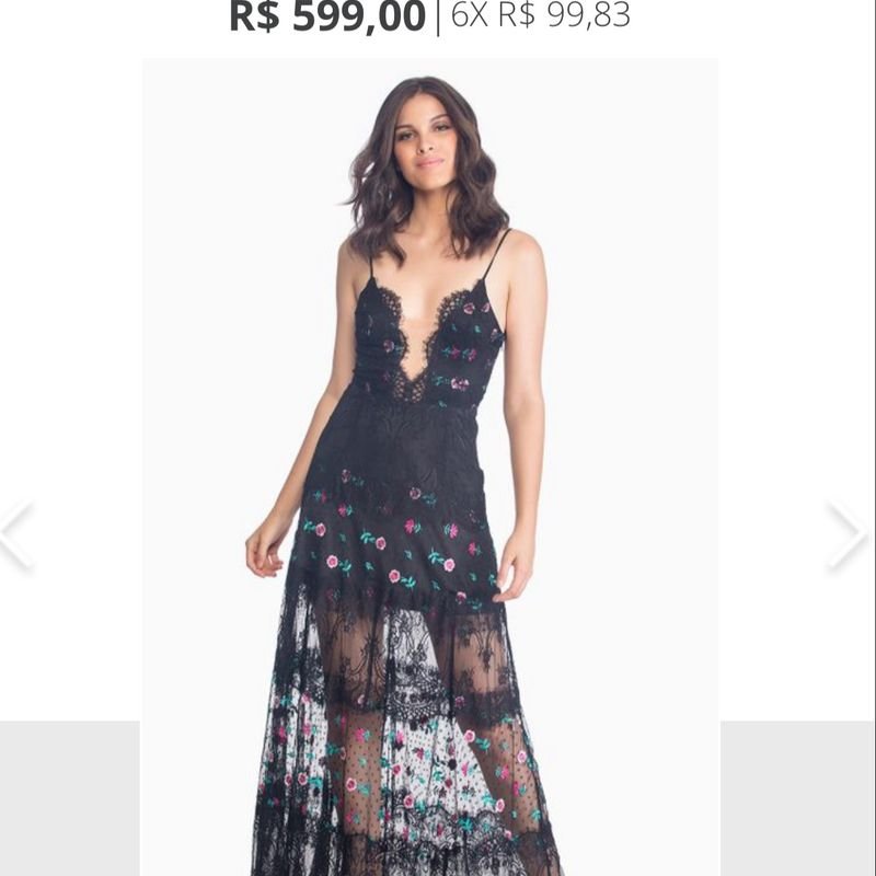 Vestido Longo Bordado Flores Renda Ágatha