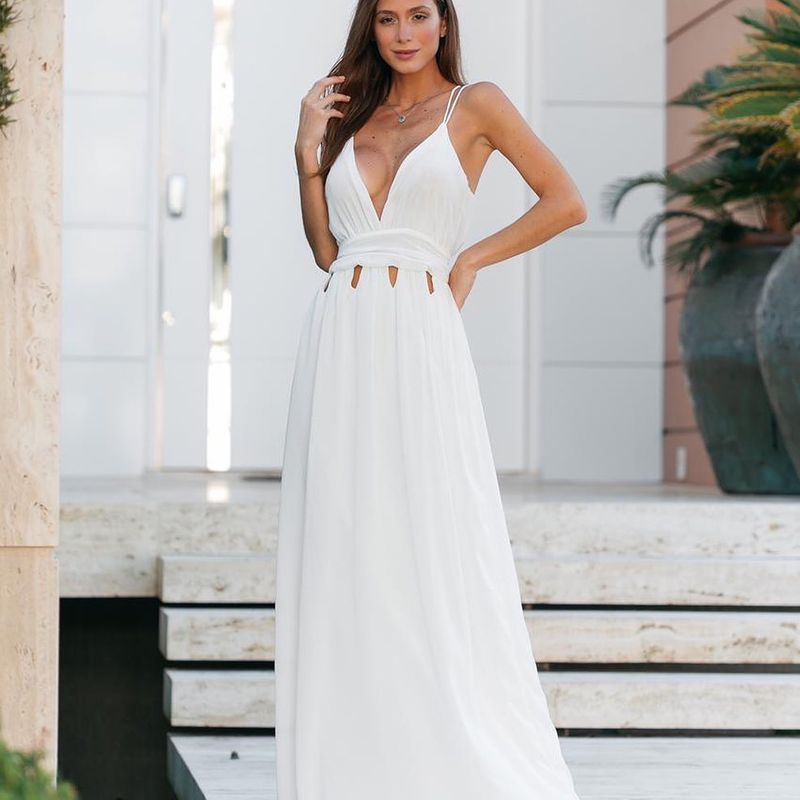 Vestido branco longo pre hot sale wedding