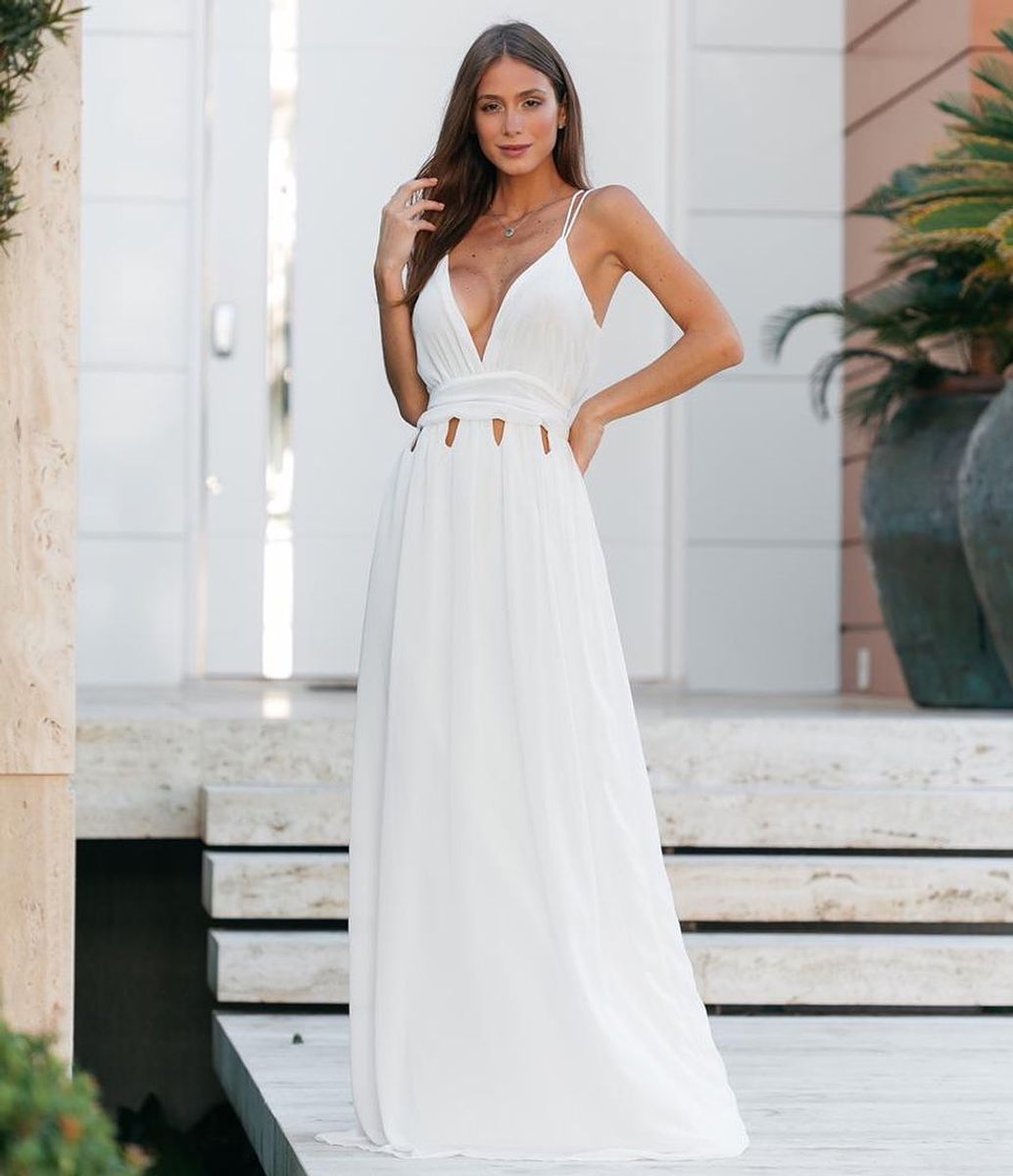 Vestido branco longo store para pré wedding