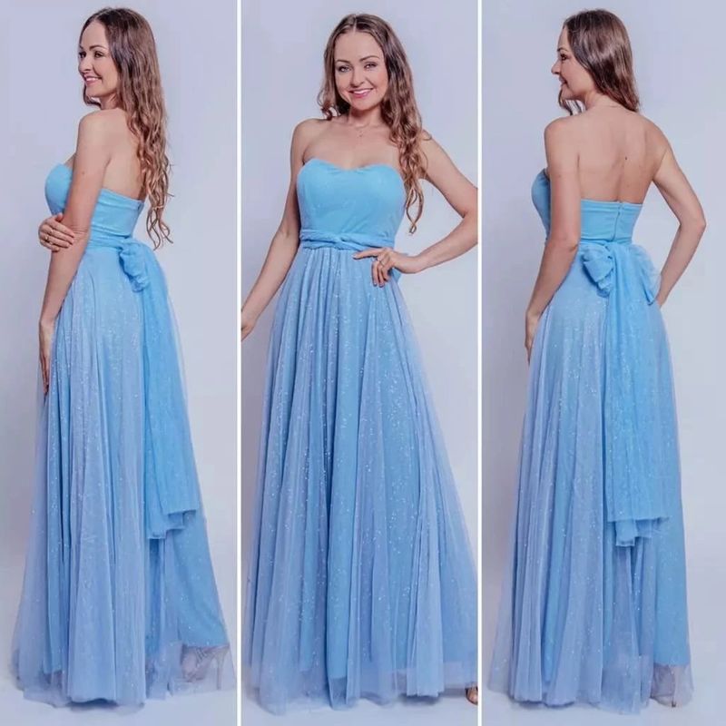 Vestido Longo Casamento Madrinha Formanda Debutante - Multiformas, Azul  Serenity com Brilhos | Vestido de Festa Feminino Usado 93259531 | enjoei