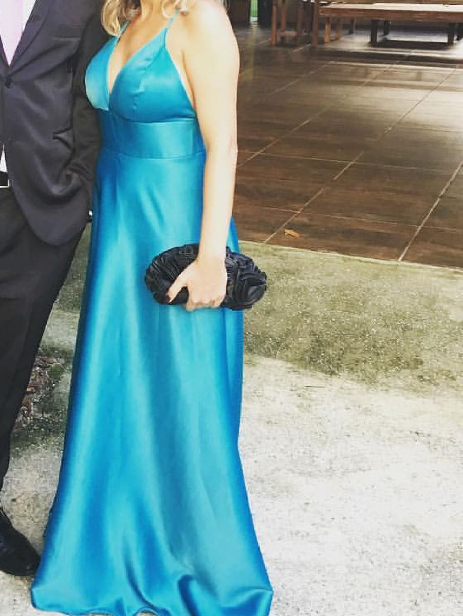 vestido longo de cetim azul