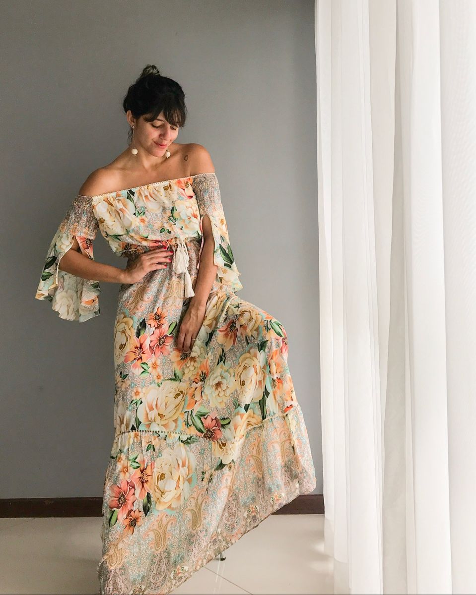 vestido longo ciganinha floral