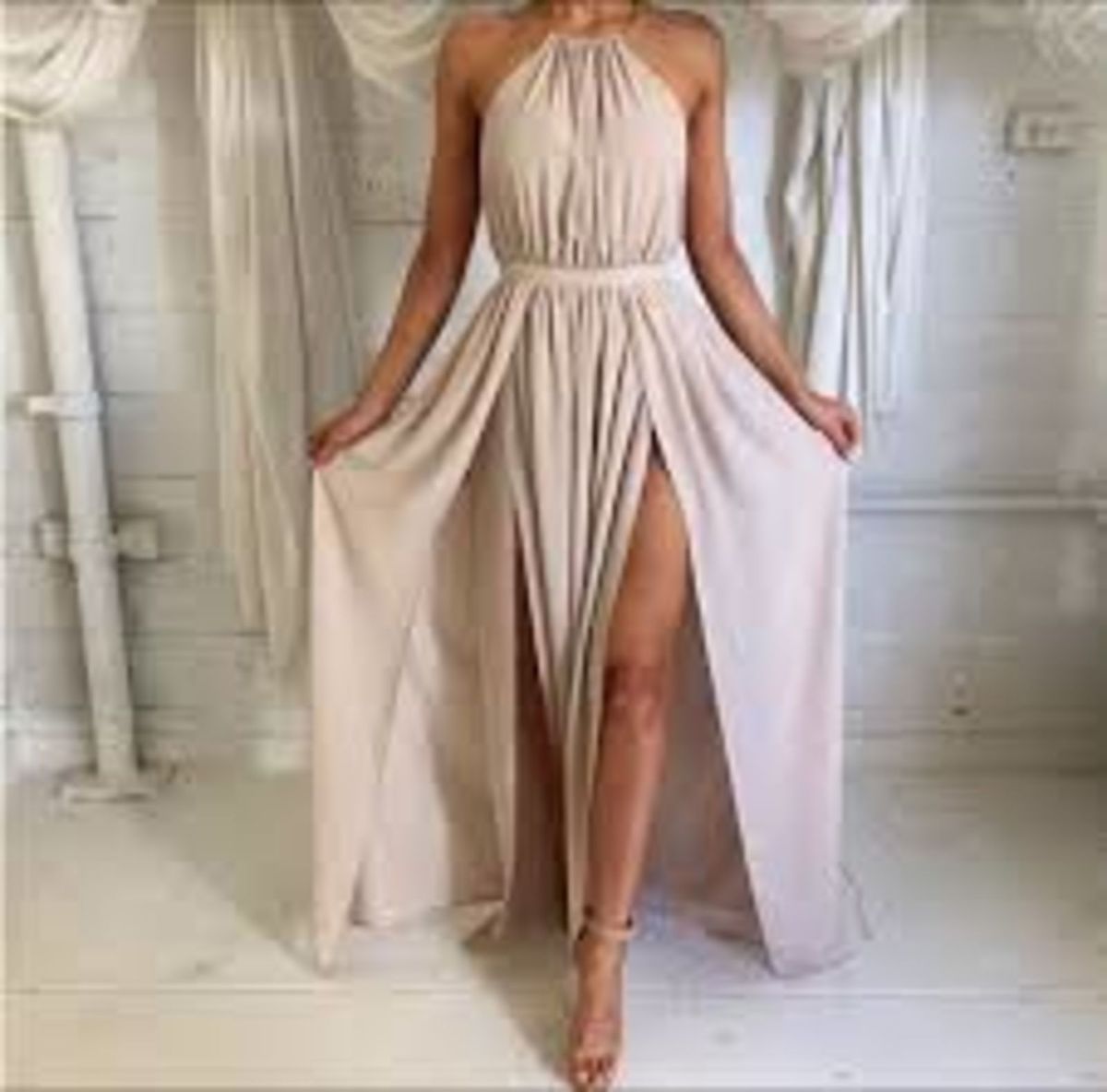 vestido longo de festa frente unica
