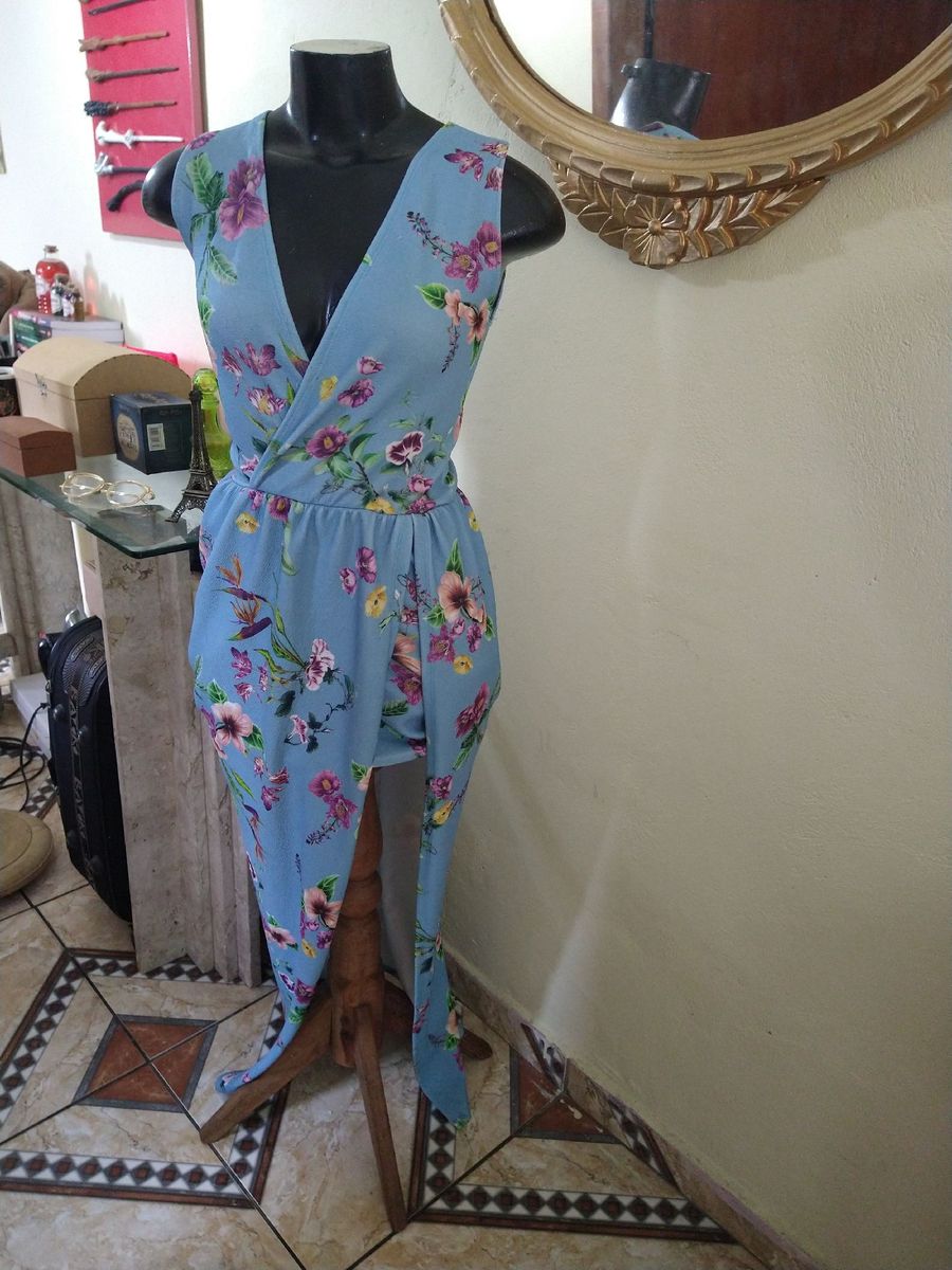 vestido longo com fenda florido