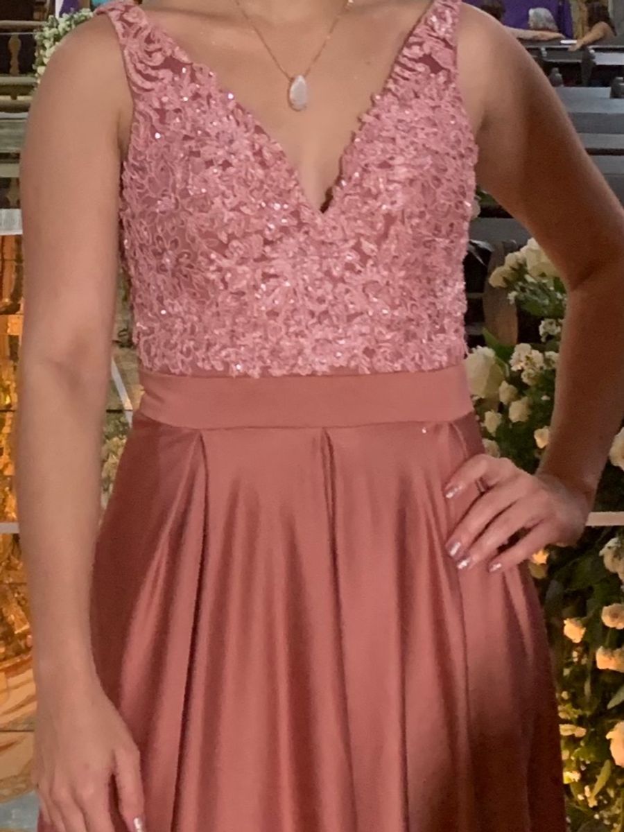 vestido de formatura rosa chá