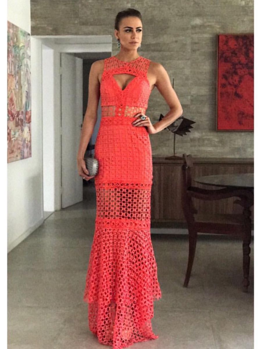 vestido de renda coral