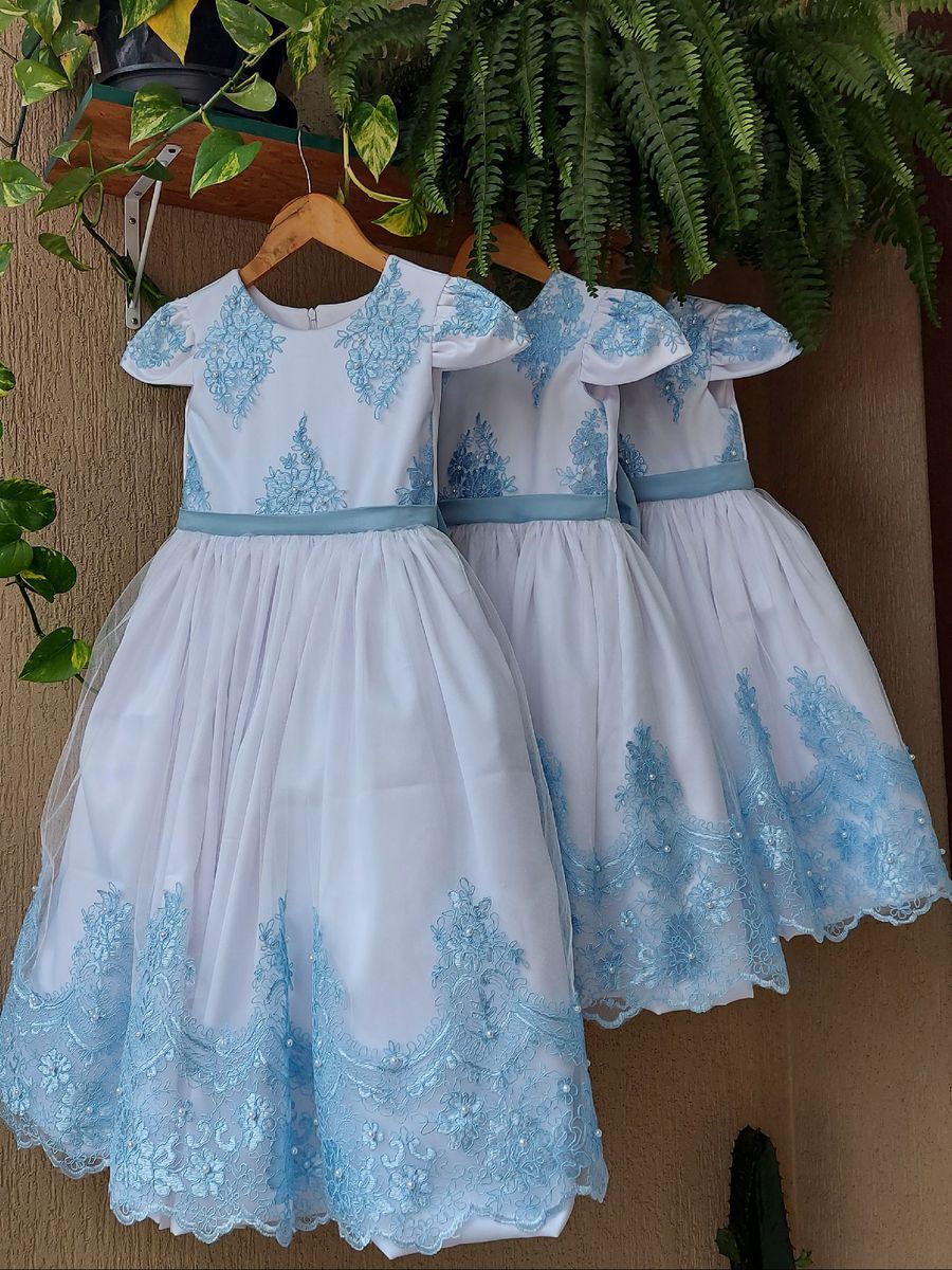 Vestido Longo Daminha de Casamento/aniversário Rendado Azul Serenity Luxo |  Roupa Infantil para Menina Artesanal Usado 68664518 | enjoei