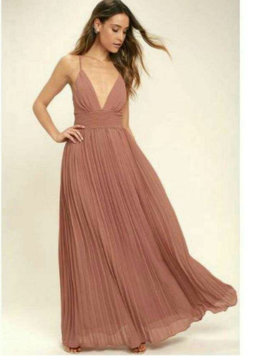 vestido de festa marrom longo