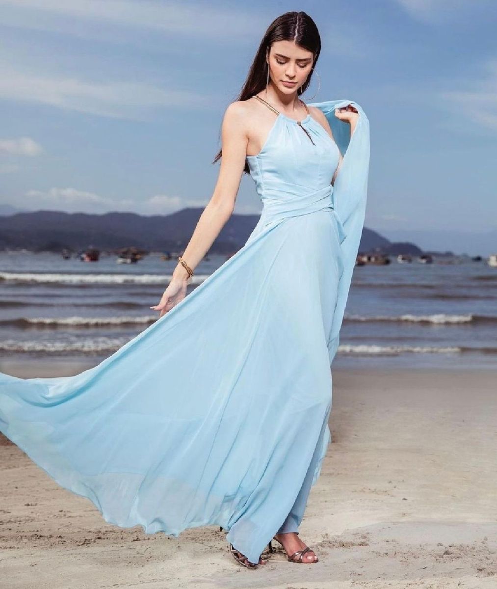 Vestido longo azul store bb