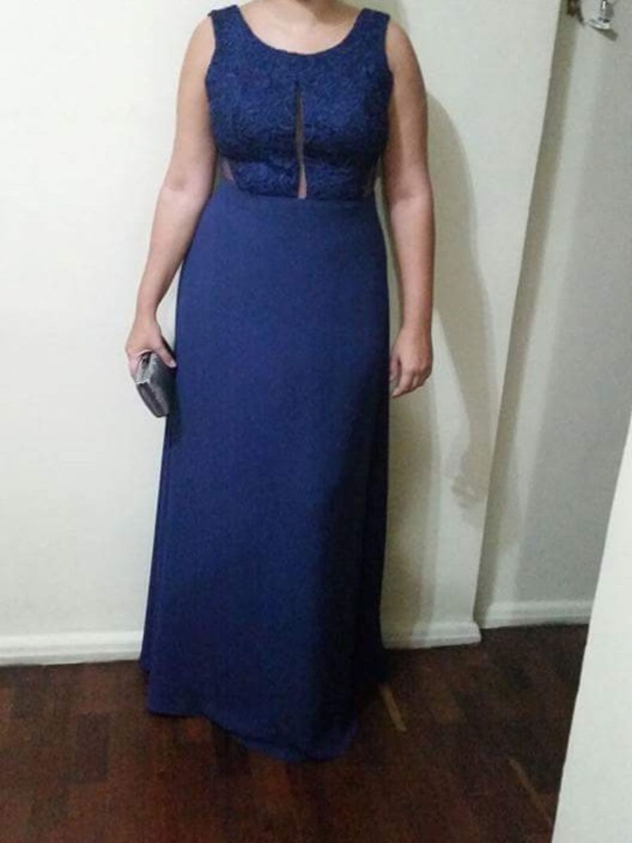 vestido longo de festa azul marinho