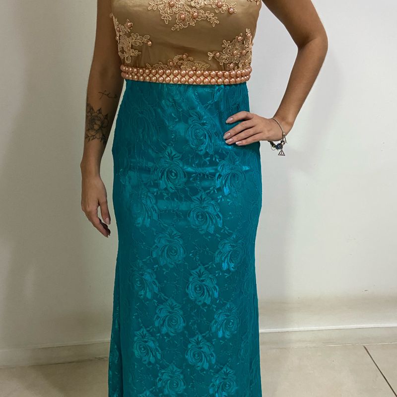 Vestido de festa azul best sale turquesa longo