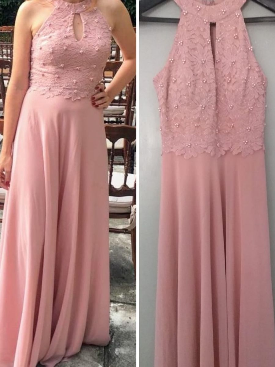 vestido rosa velho longo